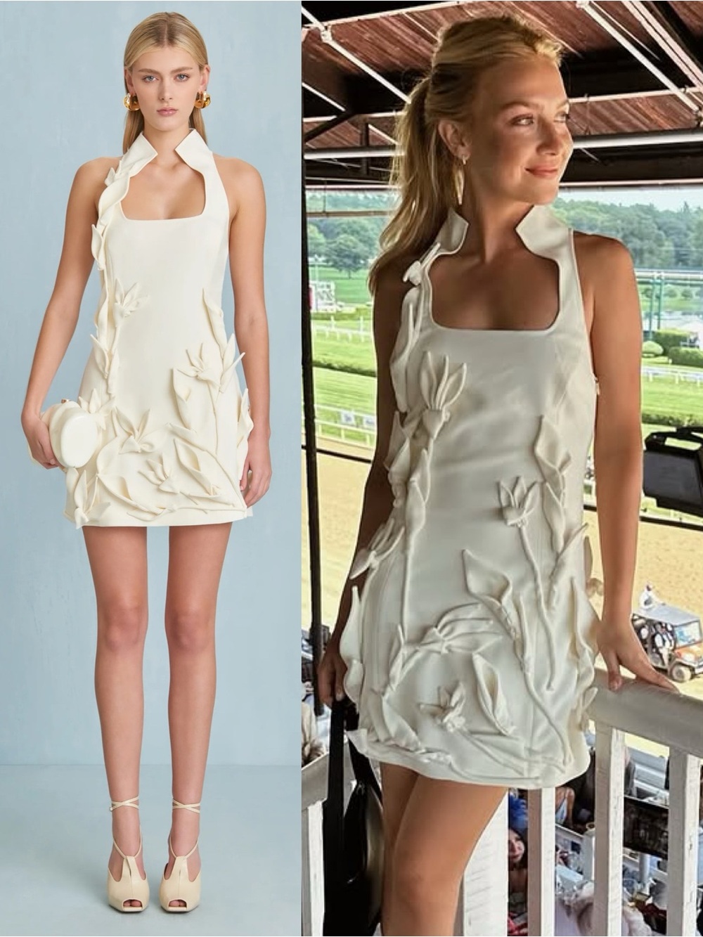 Cult Gaia Ela Textured Crepe High Collar Mini Dress Off White